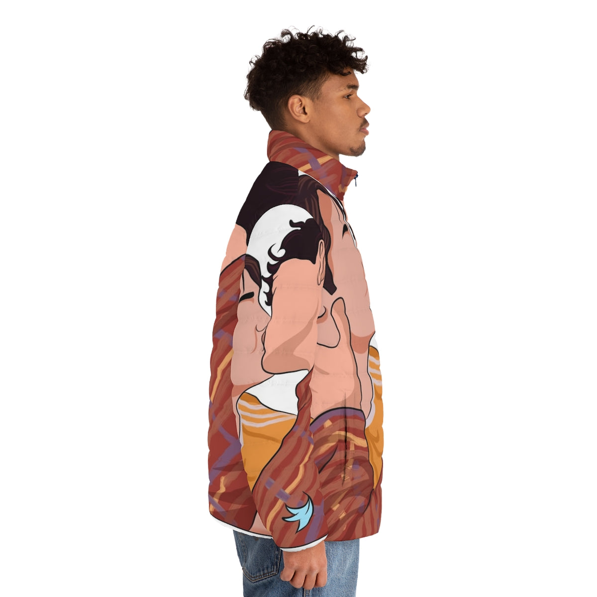 Puffer jacket featuring the iconic kiss scene from the Netflix series Heartstopper - men side right