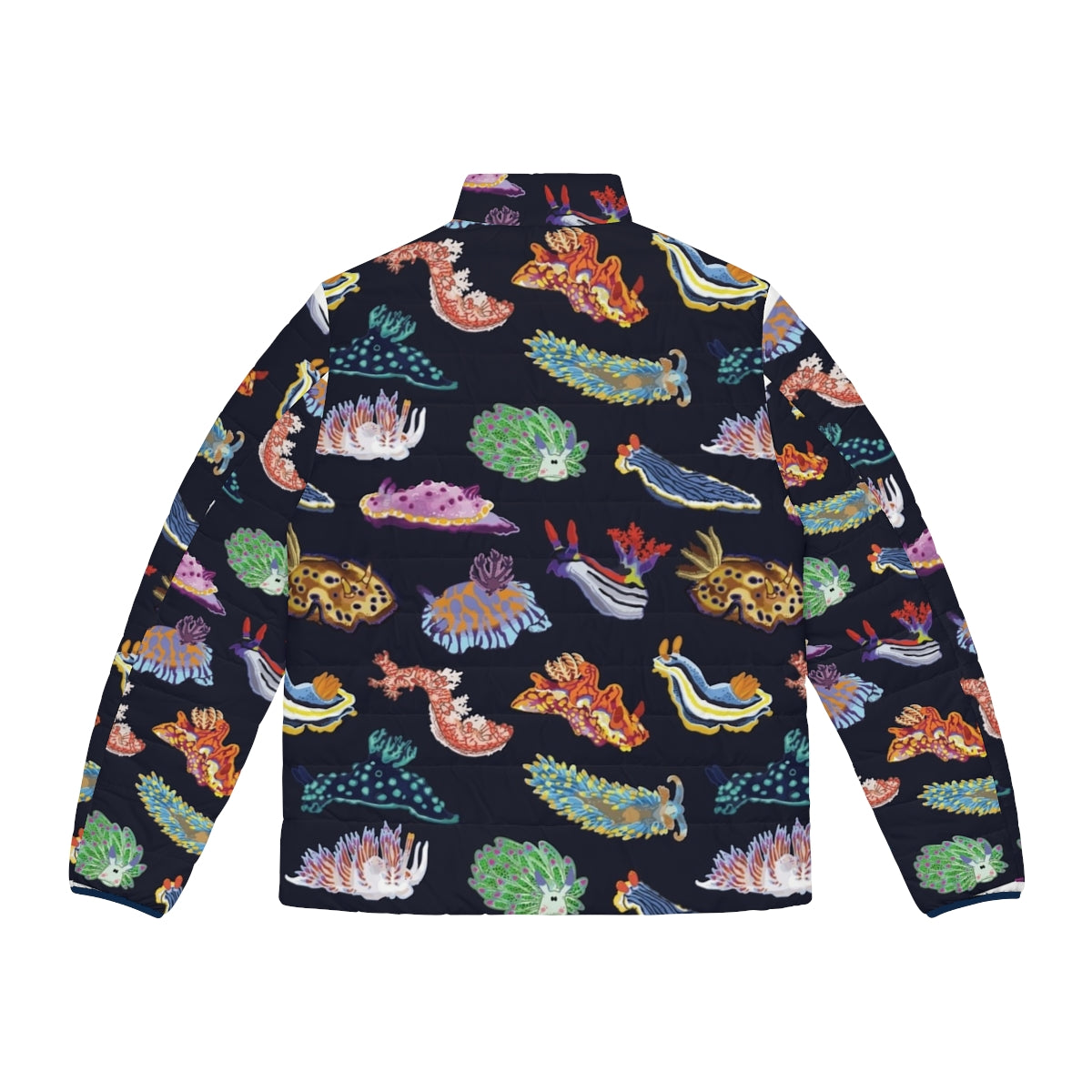 Nudie Cuties Puffer Jacket featuring colorful sea slug or nudibranch design - Back