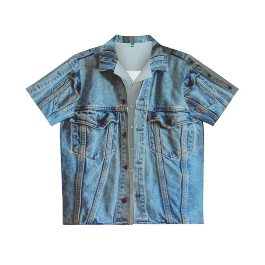 Stylish Hawaiian Denim Jacket with Tropical Print Blue Jean