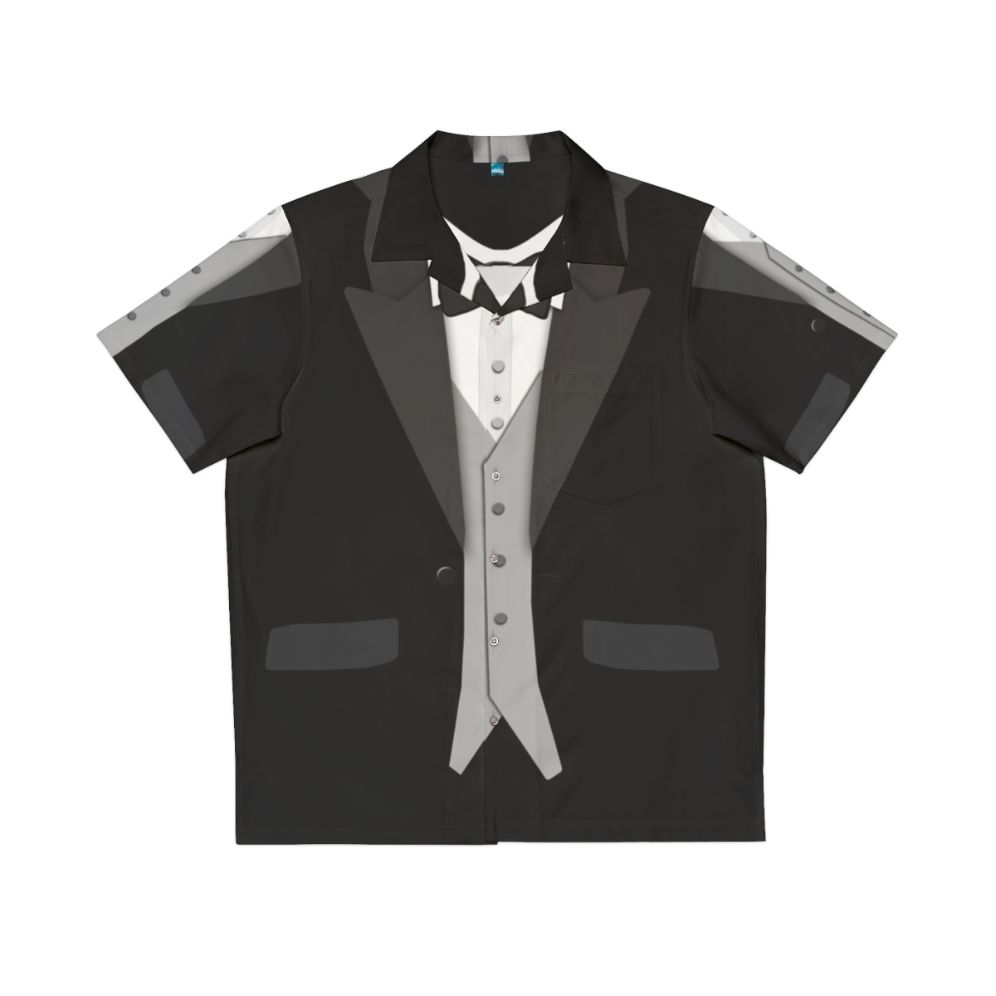 Funny Black Hawaiian Shirt with Tuxedo Bowtie and Vest