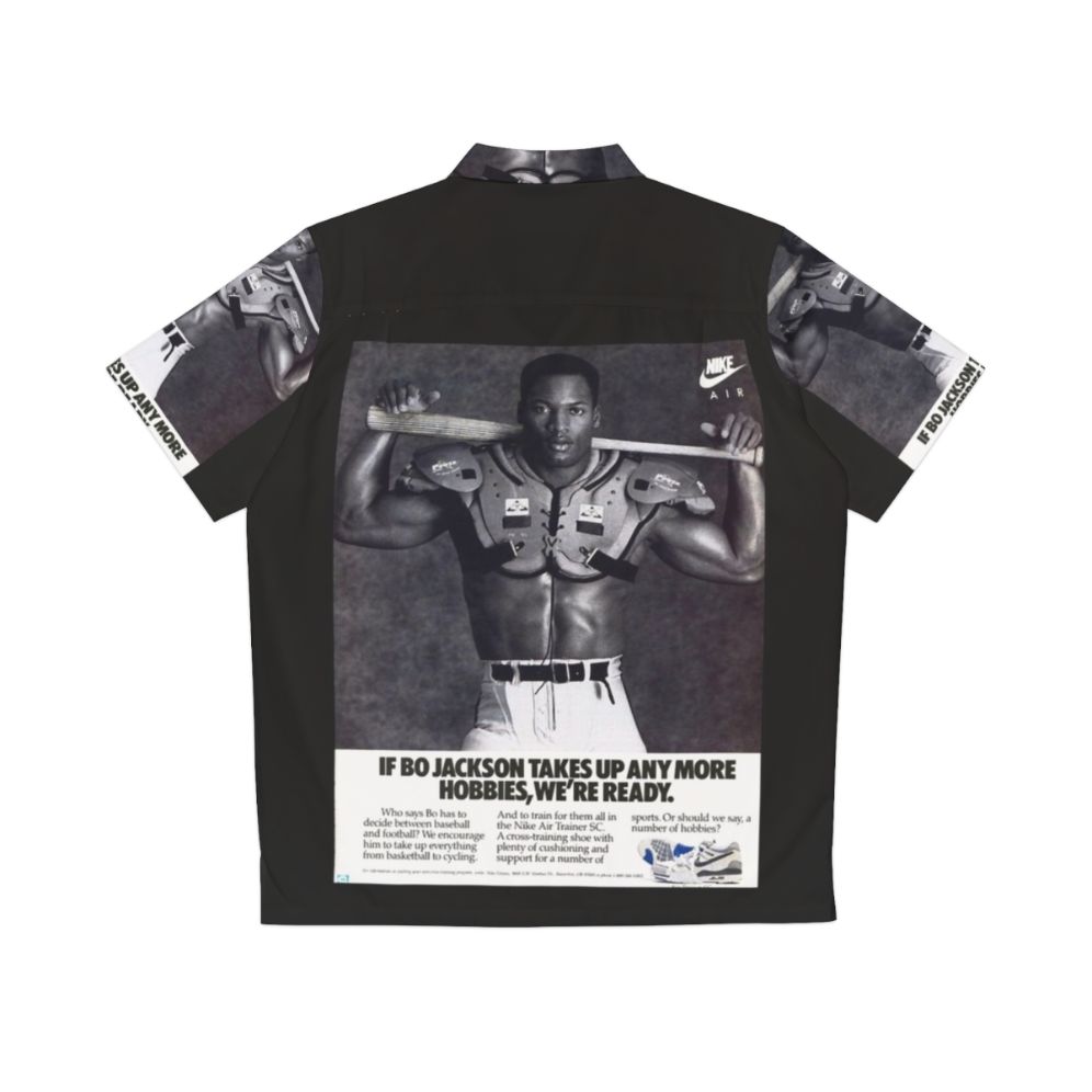 Black and white Hawaiian shirt with Bo Jackson art print - Back