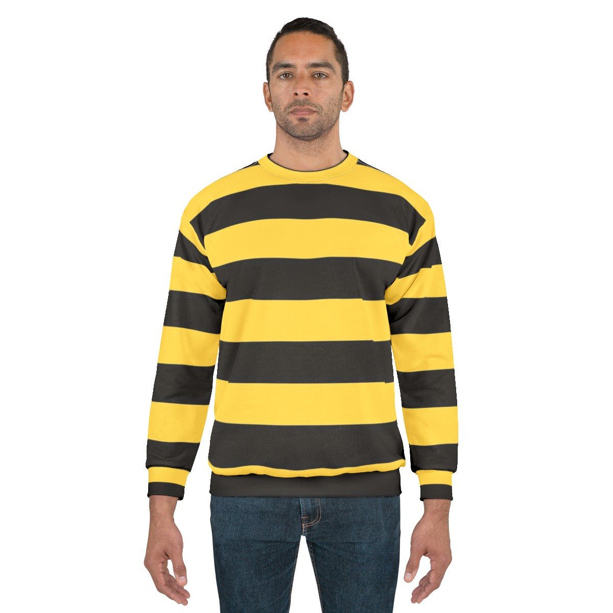 Bumble bee sweatshirt with bright yellow and black contrasting patterns - men