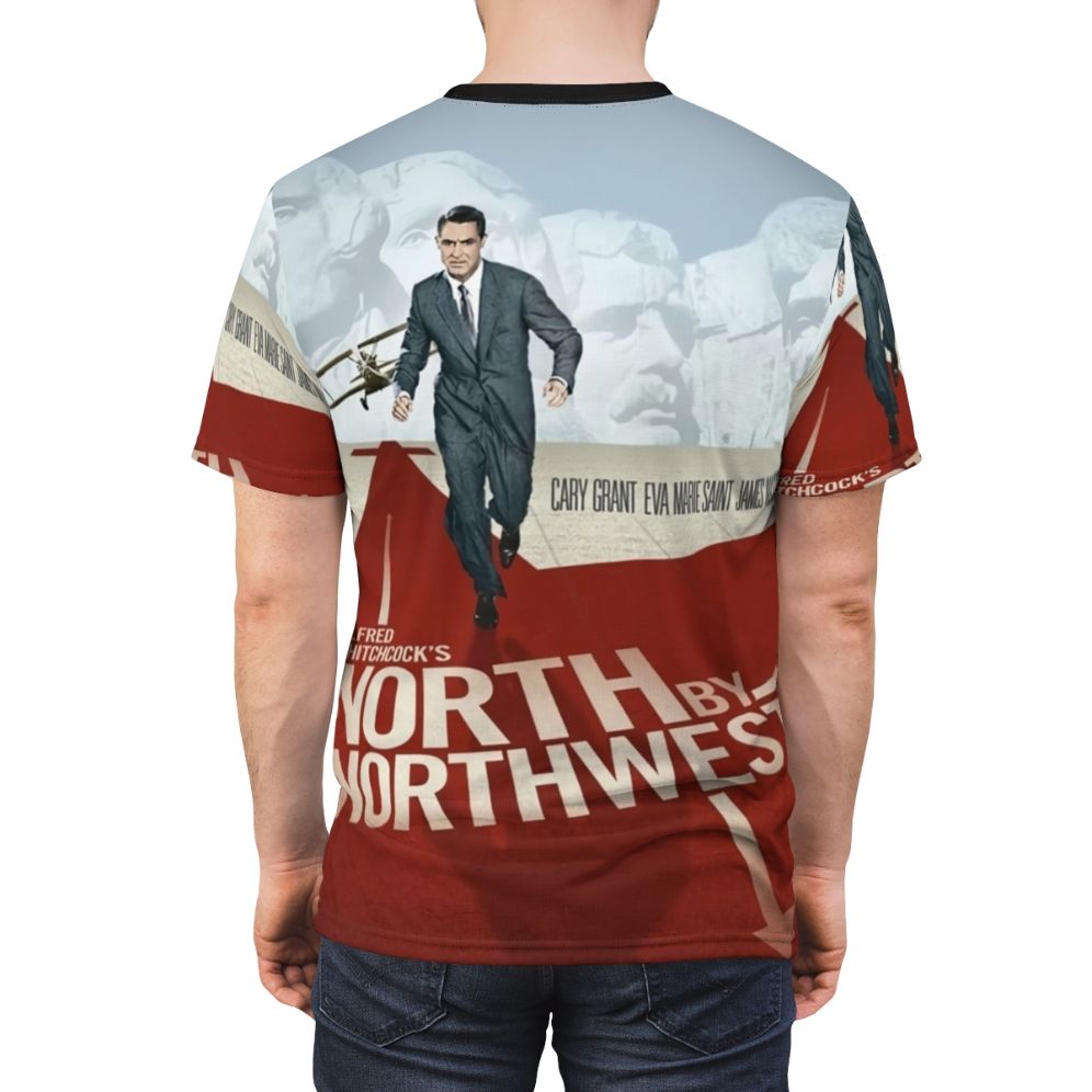 Vintage-style t-shirt design featuring the iconic 1959 film "North by Northwest" - men back