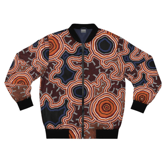 Authentic Aboriginal Art Bomber Jacket with Pathways to Water Design