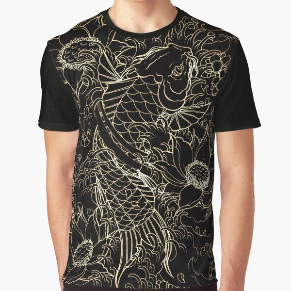 Koi fish and Japanese floral design graphic t-shirt