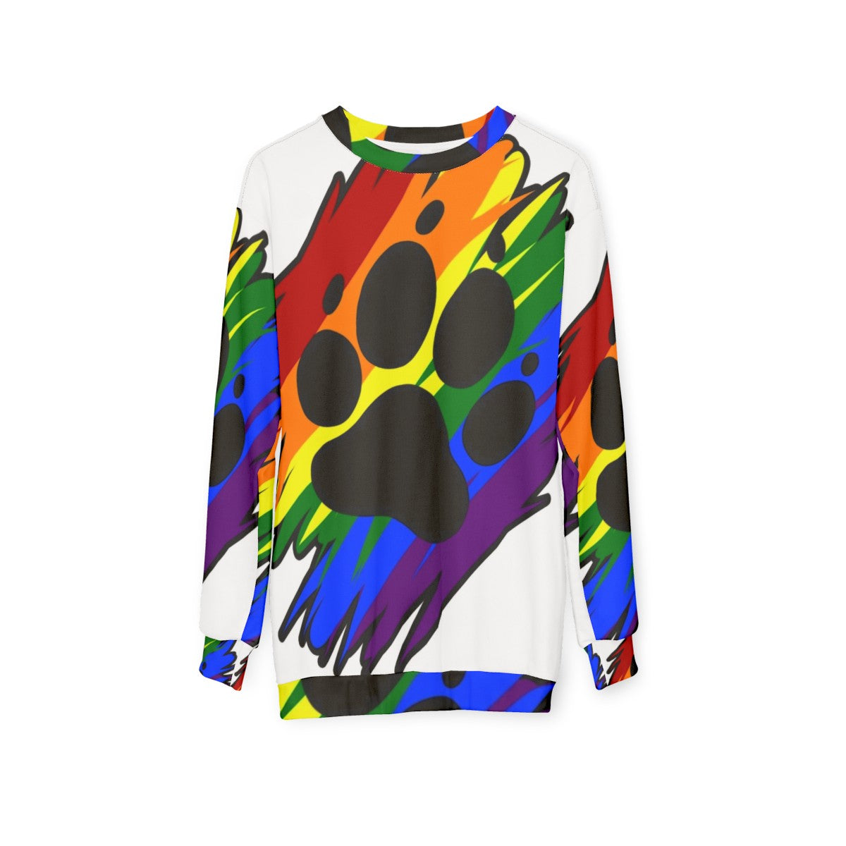 Vibrant rainbow paint splatter design on a comfortable sweatshirt - hanging