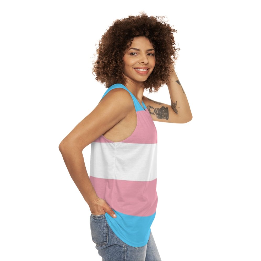 Transgender pride flag unisex tank top - women side