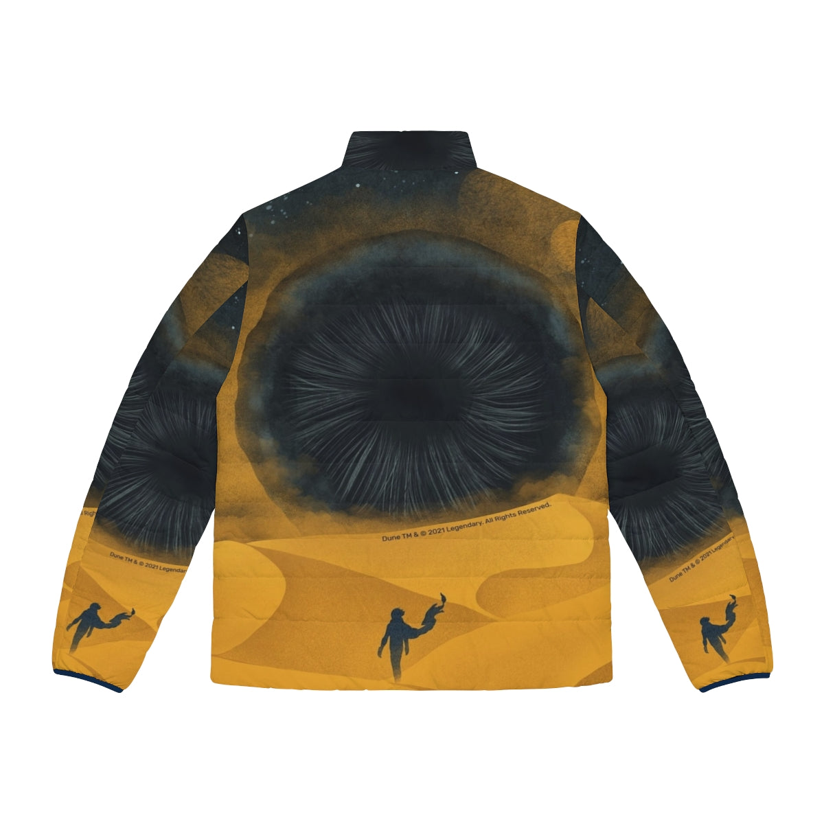 A yellow puffer jacket inspired by the Shai Hulud sand worms from the Dune movie - Back