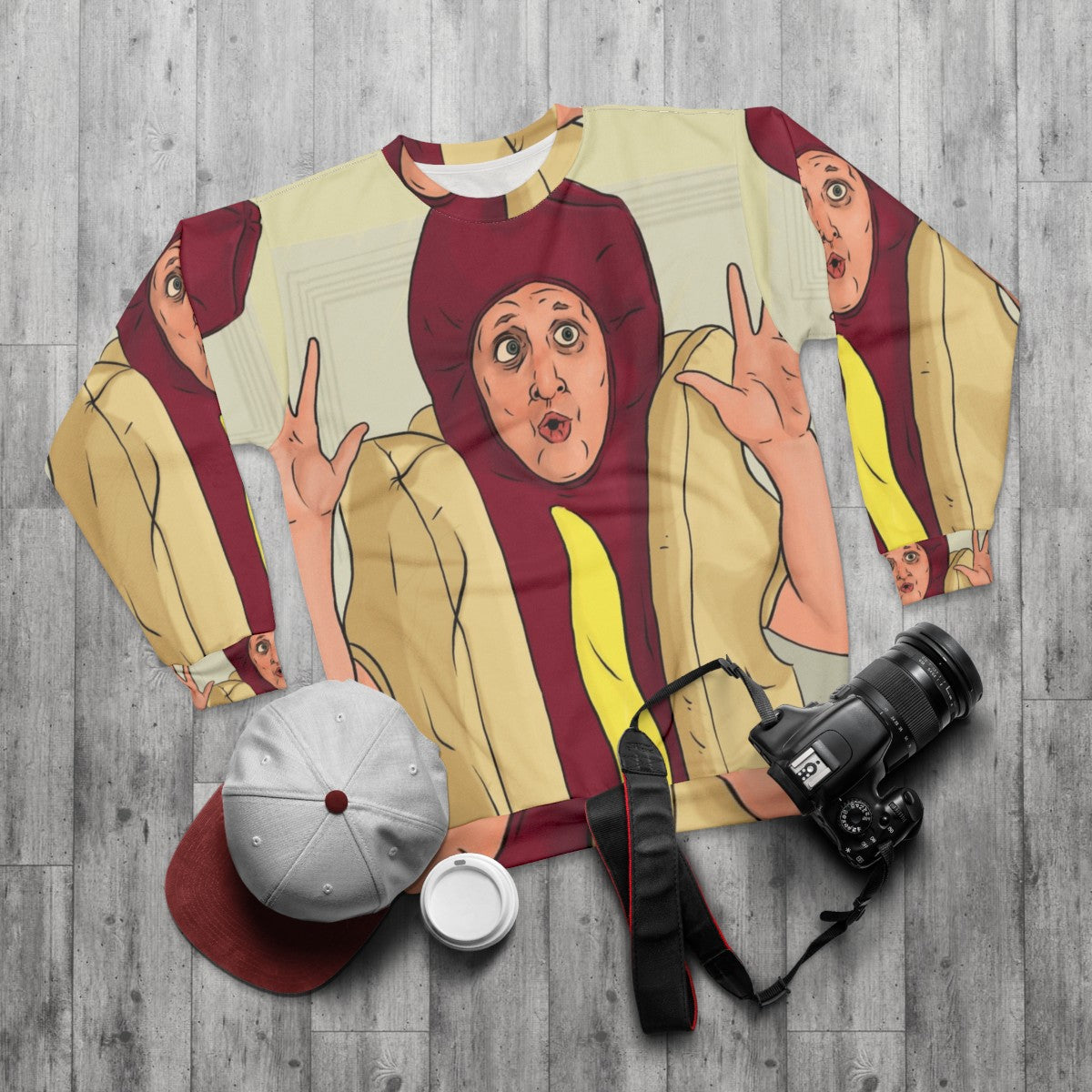 Comfortable comedy sweatshirt featuring I Think You Should Leave theme - flat lay