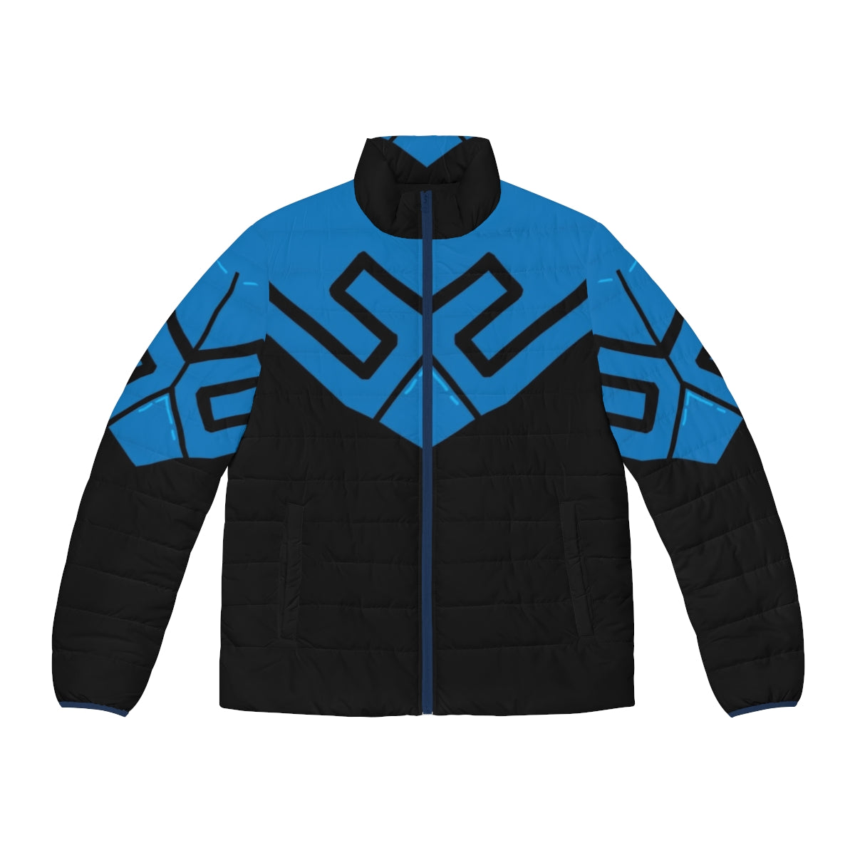 Blue Beetle superhero armor puffer jacket with DC Comics character design