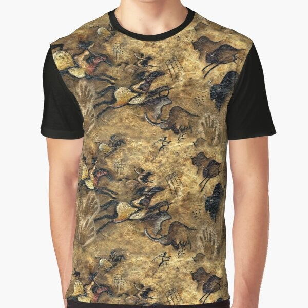 Lascaux cave art inspired t-shirt with divine feminine design