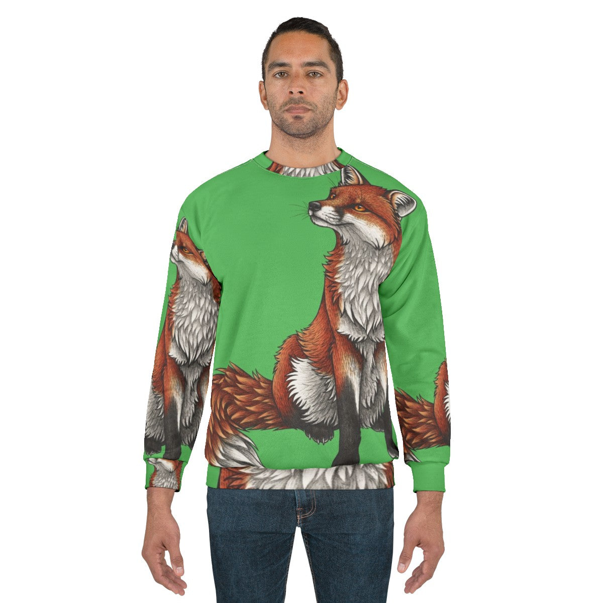 Cozy red fox sweatshirt with a cute animal design - men