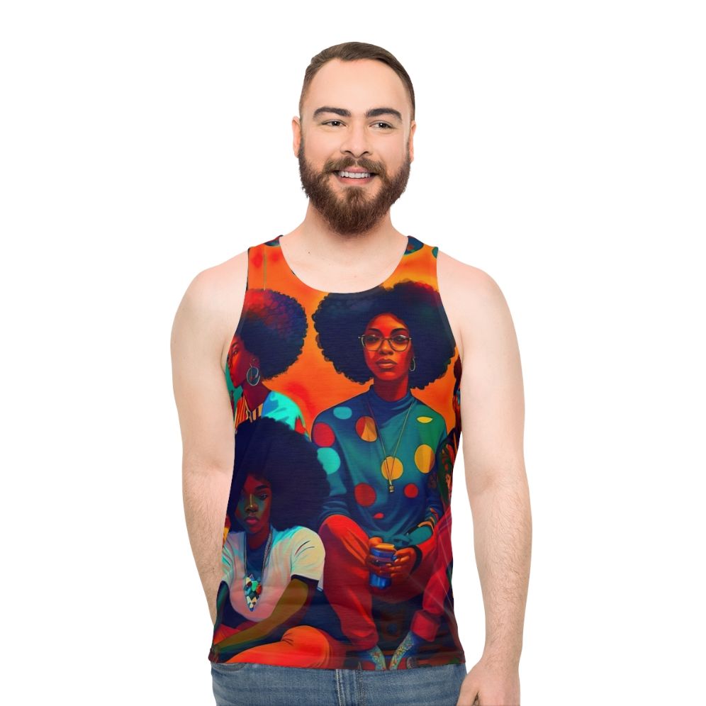 Unisex tank top with afrofuturistic, psychedelic art design - men