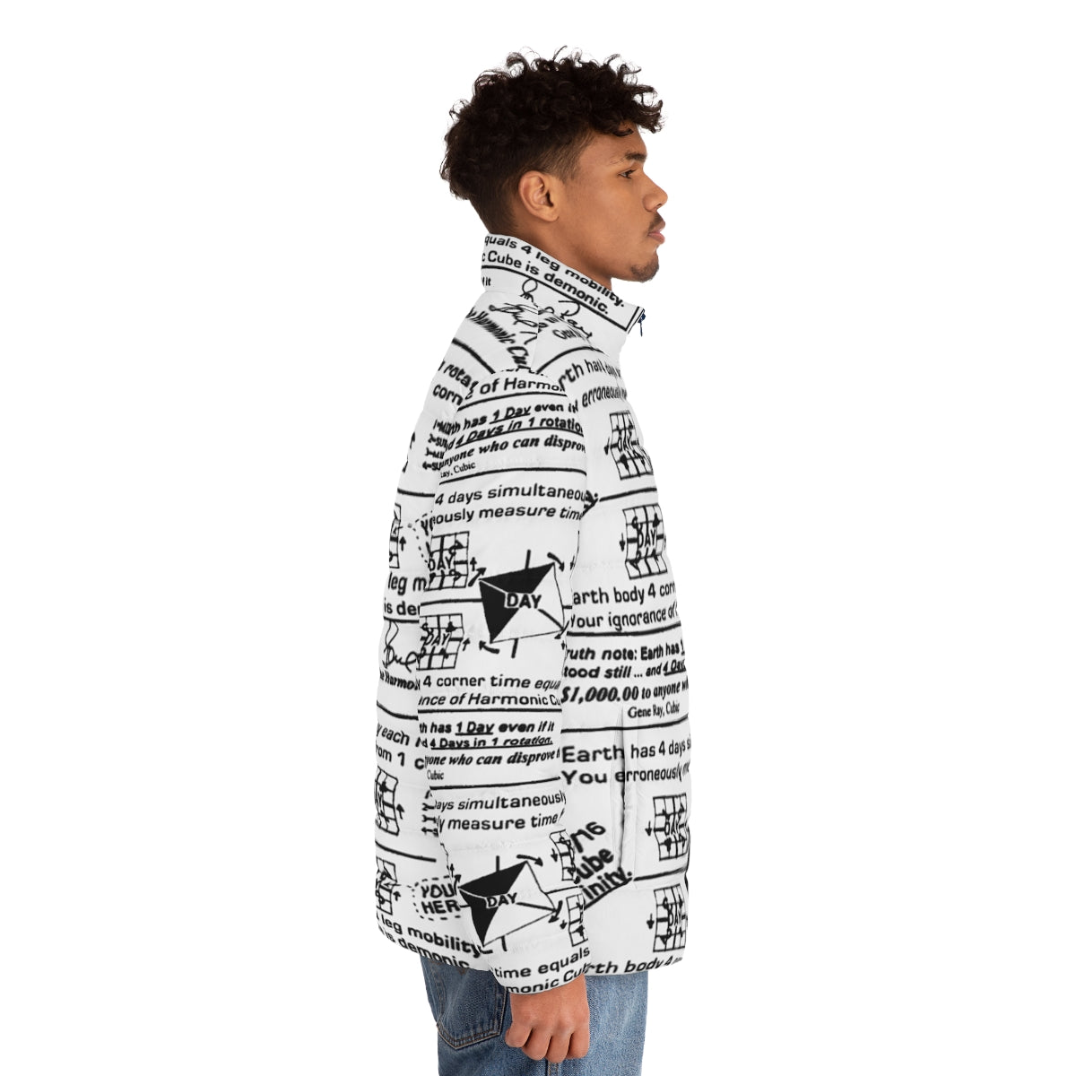 Time Cube Puffer Jacket - Embrace the meme-worthy warmth of this unique and cozy winter jacket - men side right