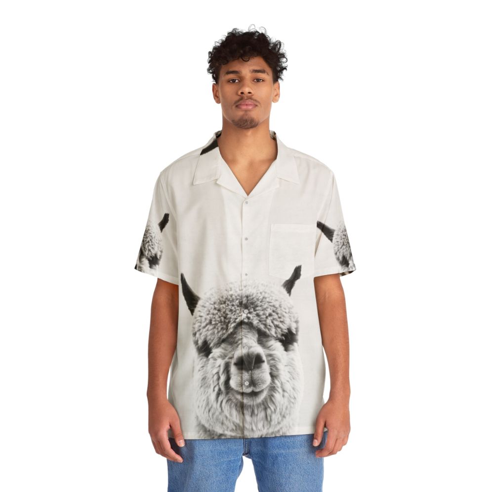 Alpaca Hawaiian shirt with tropical nature-inspired animal print design - Lifestyle