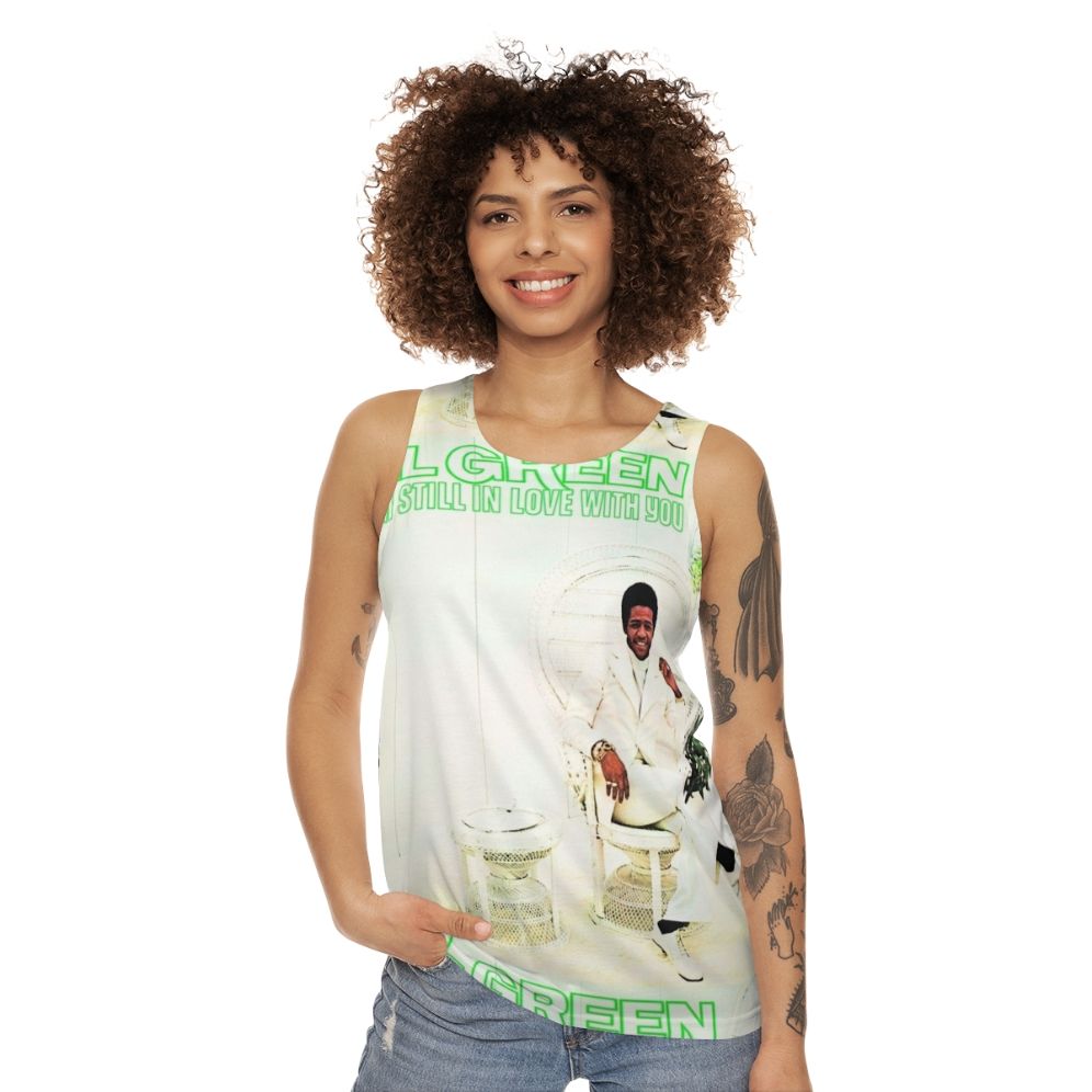 Retro album cover unisex tank top featuring funk and soul music - women