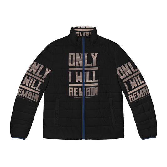 Dune "Only I Will Remain" Light Puffer Jacket featuring the iconic quote from the sci-fi classic