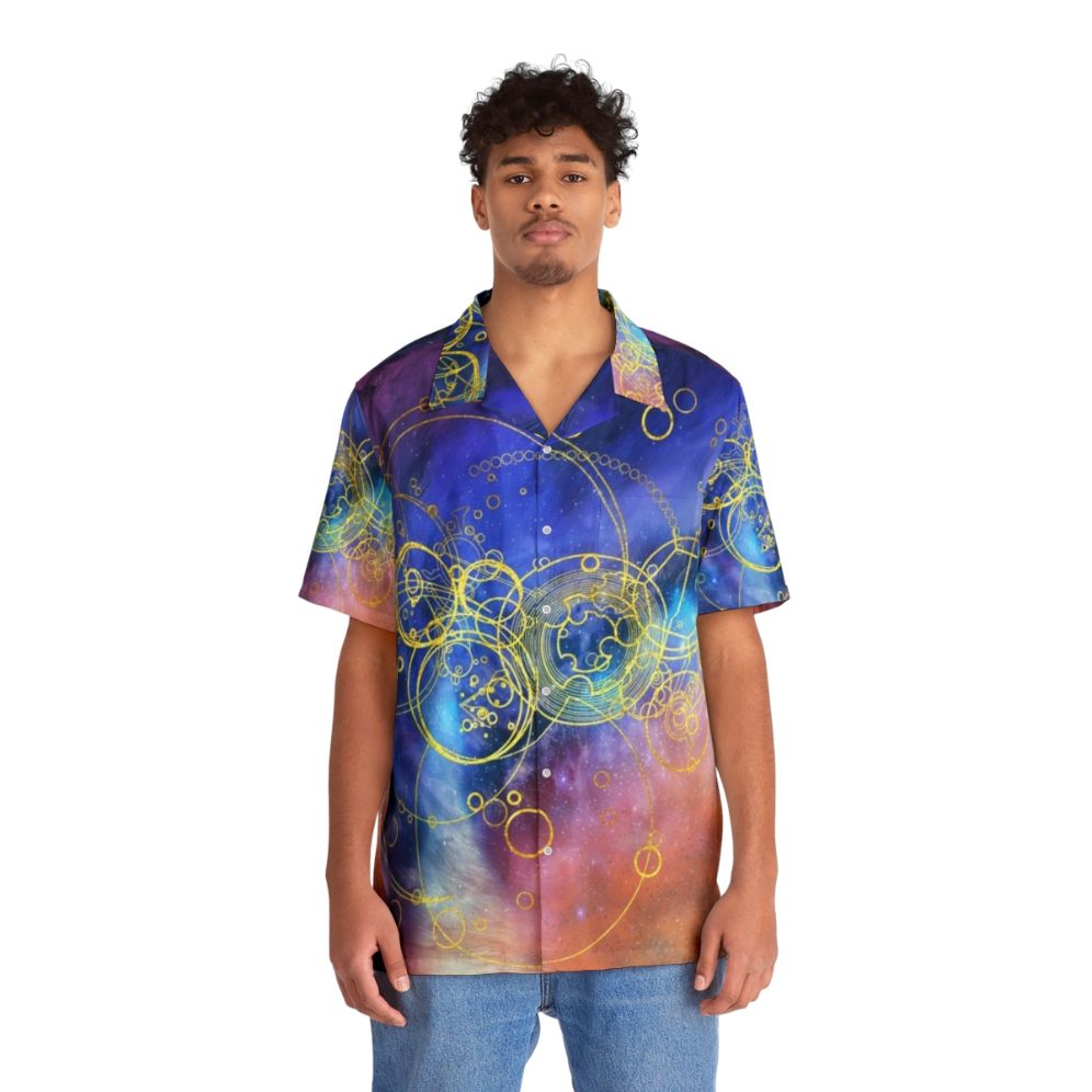 Time Lord Hawaiian Shirt Featuring Vortex Hues and Gallifreyan Motifs - People Front