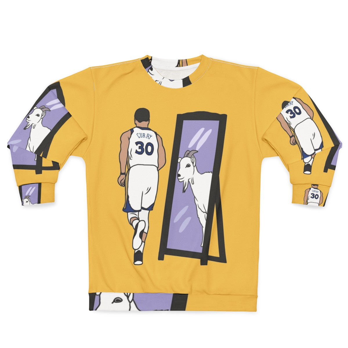 Steph Curry "GOAT" Sweatshirt featuring three-point shooting and Golden State Warriors graphics