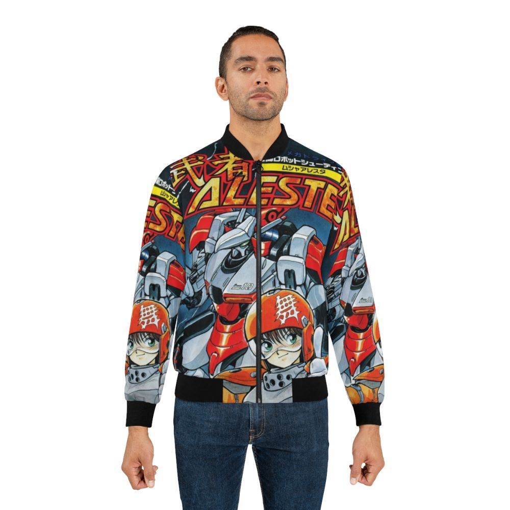 Musha Aleste retro bomber jacket featuring vintage video game cover art design - Lifestyle