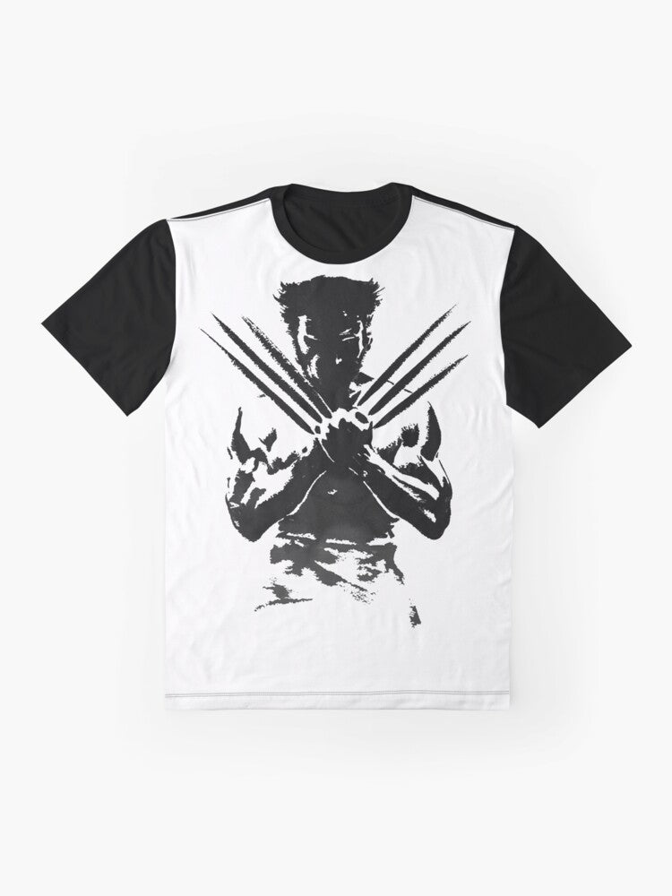 Claws Graphic T-Shirt featuring a dark, wolf-inspired design with Marvel's Wolverine character - Flat lay