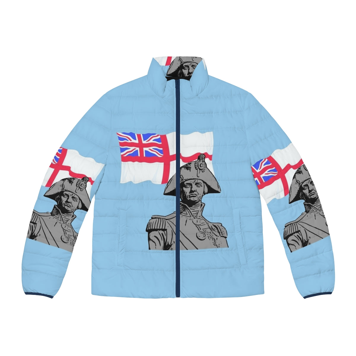 Horatio Nelson Hero Puffer Jacket featuring historic naval symbols and designs