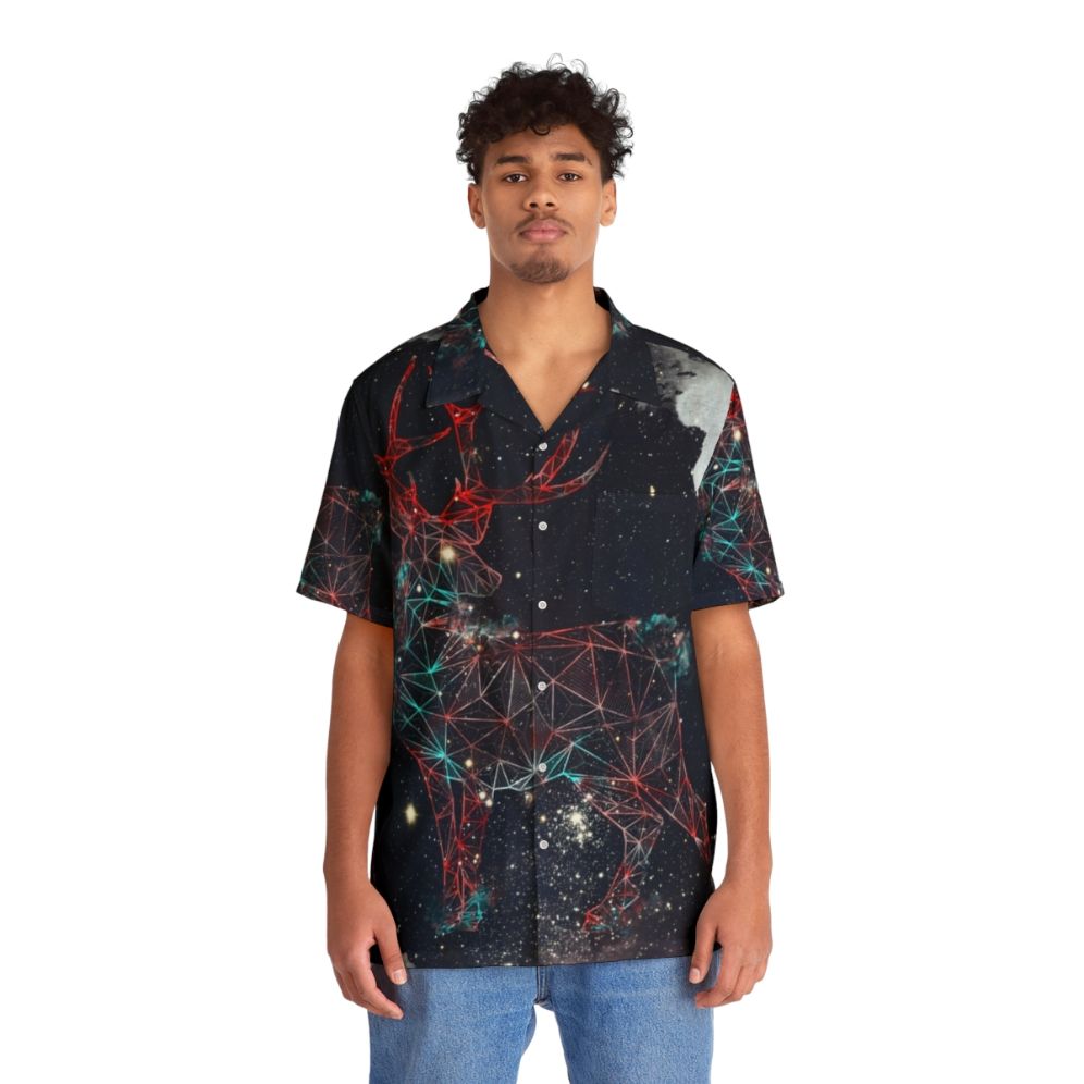 Celestial deer Hawaiian shirt with galaxy and zodiac print - People Front