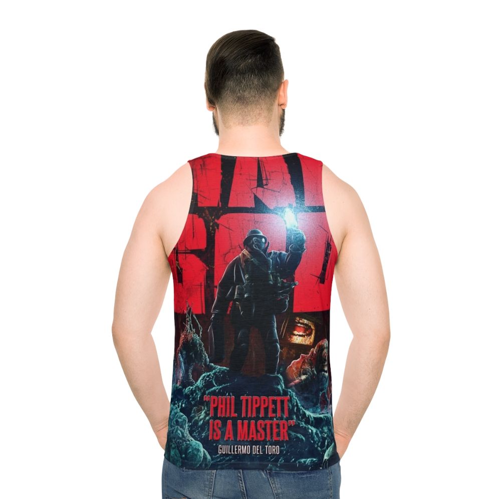 Unisex tank top featuring Mad God movie poster design - men back