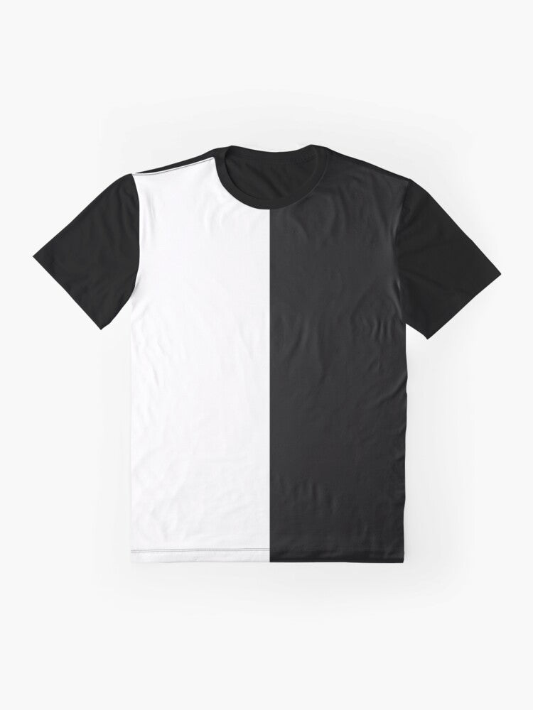 Split white and black graphic t-shirt - Flat lay