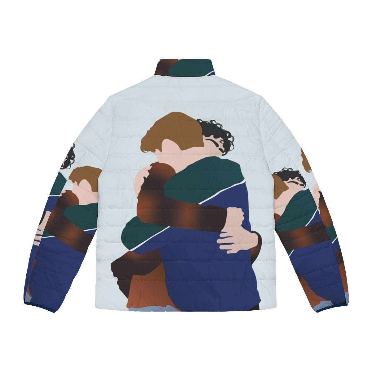 Heartstopper Nick and Charlie hug puffer jacket, featuring the two main characters from the Netflix series - Back