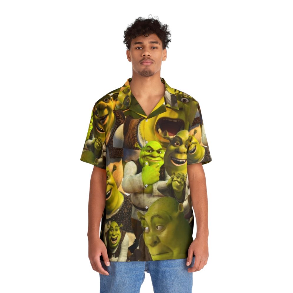 Shrek Hawaiian shirt with Shrek, Fiona, and Donkey characters - People Front