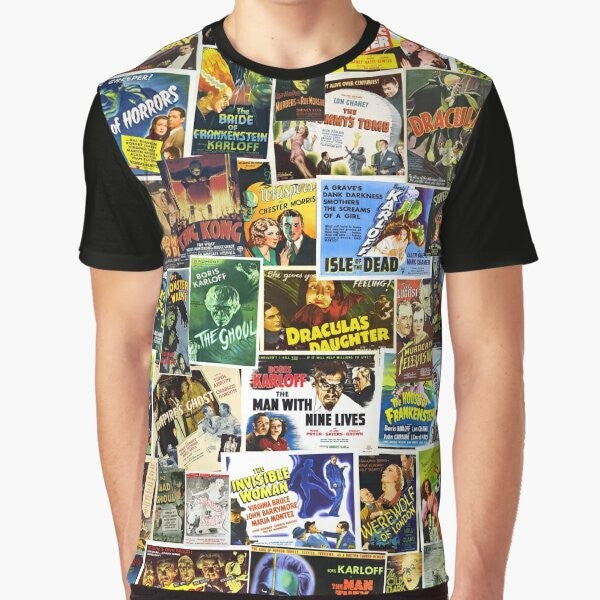 Vintage horror graphic t-shirt featuring classic horror movie characters and designs