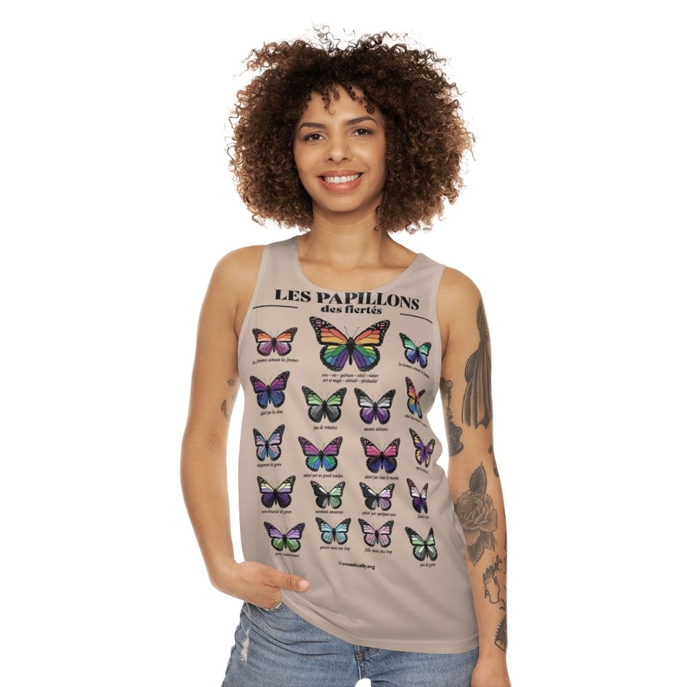 Unisex tank top with a butterfly design for LGBTQ+ pride - women