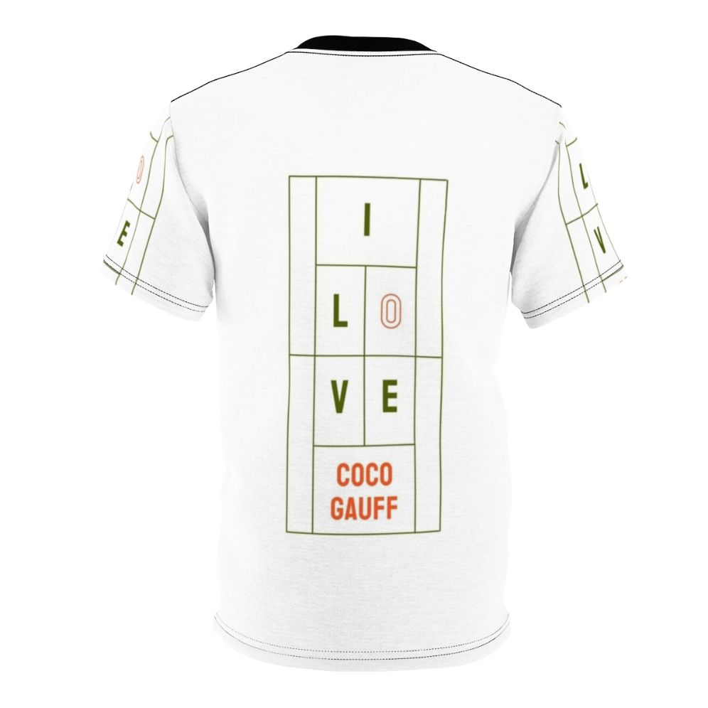 Coco Gauff inspired All-Over Print T-Shirt featuring a tennis court and ball design - Back