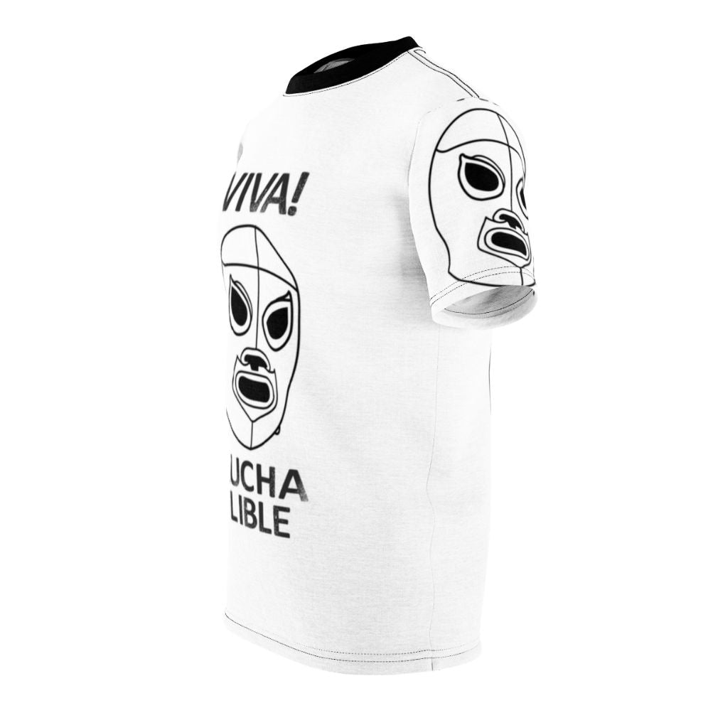 Nmh1 010 Viva Lucha Libre graphic t-shirt featuring Mexican pro wrestling and wrestling fan imagery - men left