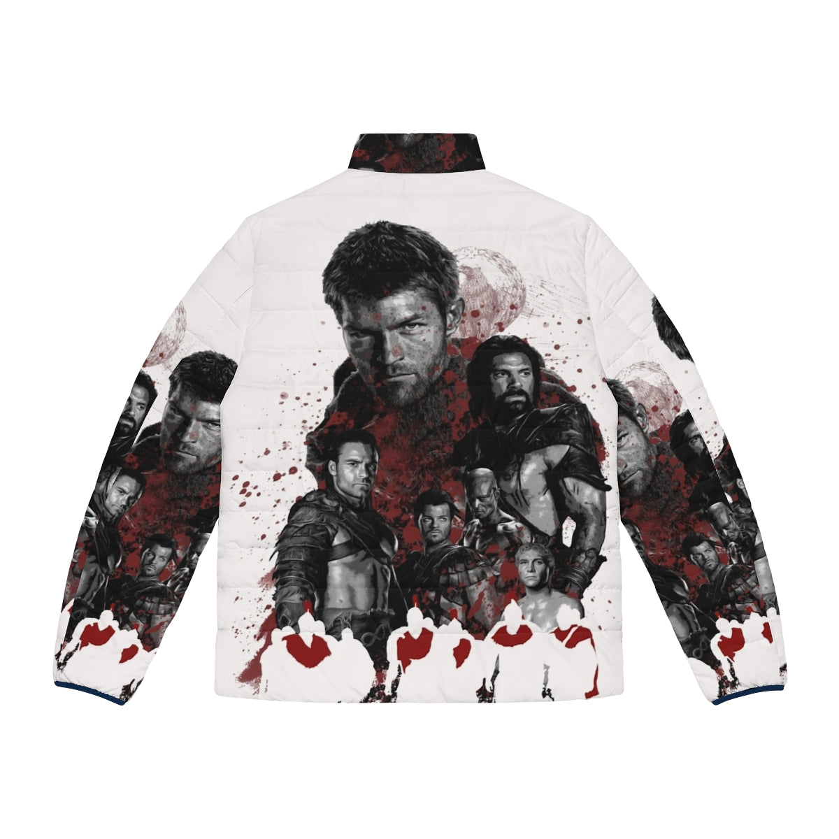 Spartacus and His Rebel Leaders Puffer Jacket featuring iconic characters from the Starz series - Back