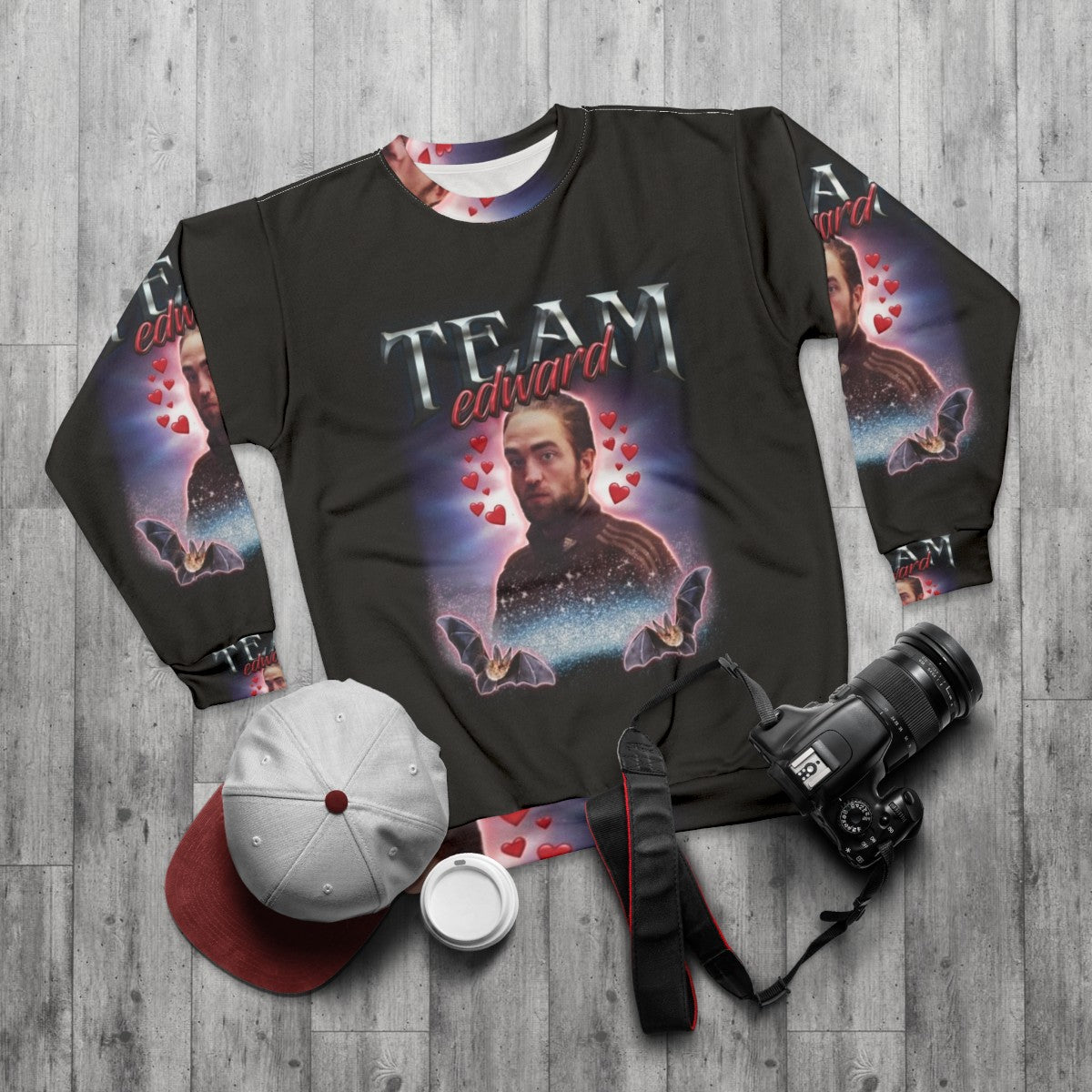 Team Edward Twilight Fan Collage Sweatshirt - flat lay