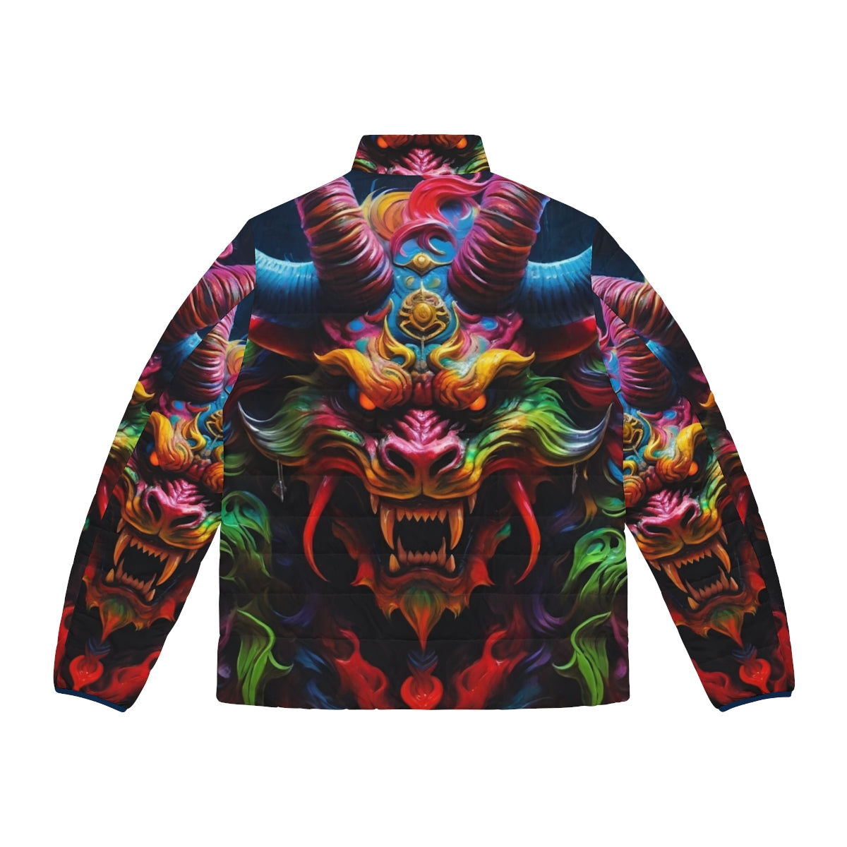 Demon Dragon Japanese Horror Puffer Jacket - Back