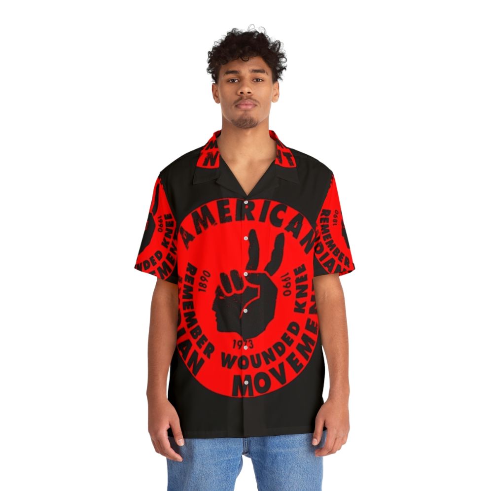 Aim American Indian Movement Hawaii Shirt with Native American Symbols and Designs - Lifestyle