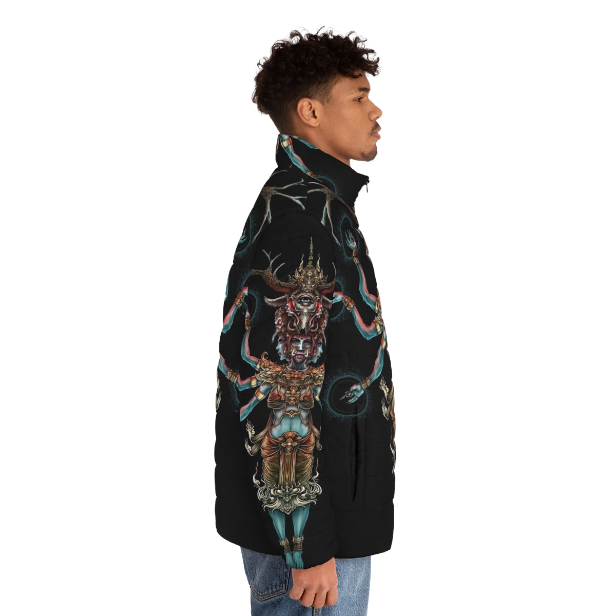 Winya No 141 Puffer Jacket - A dark and mystical jacket inspired by Thai culture and fantasy elements - men side right