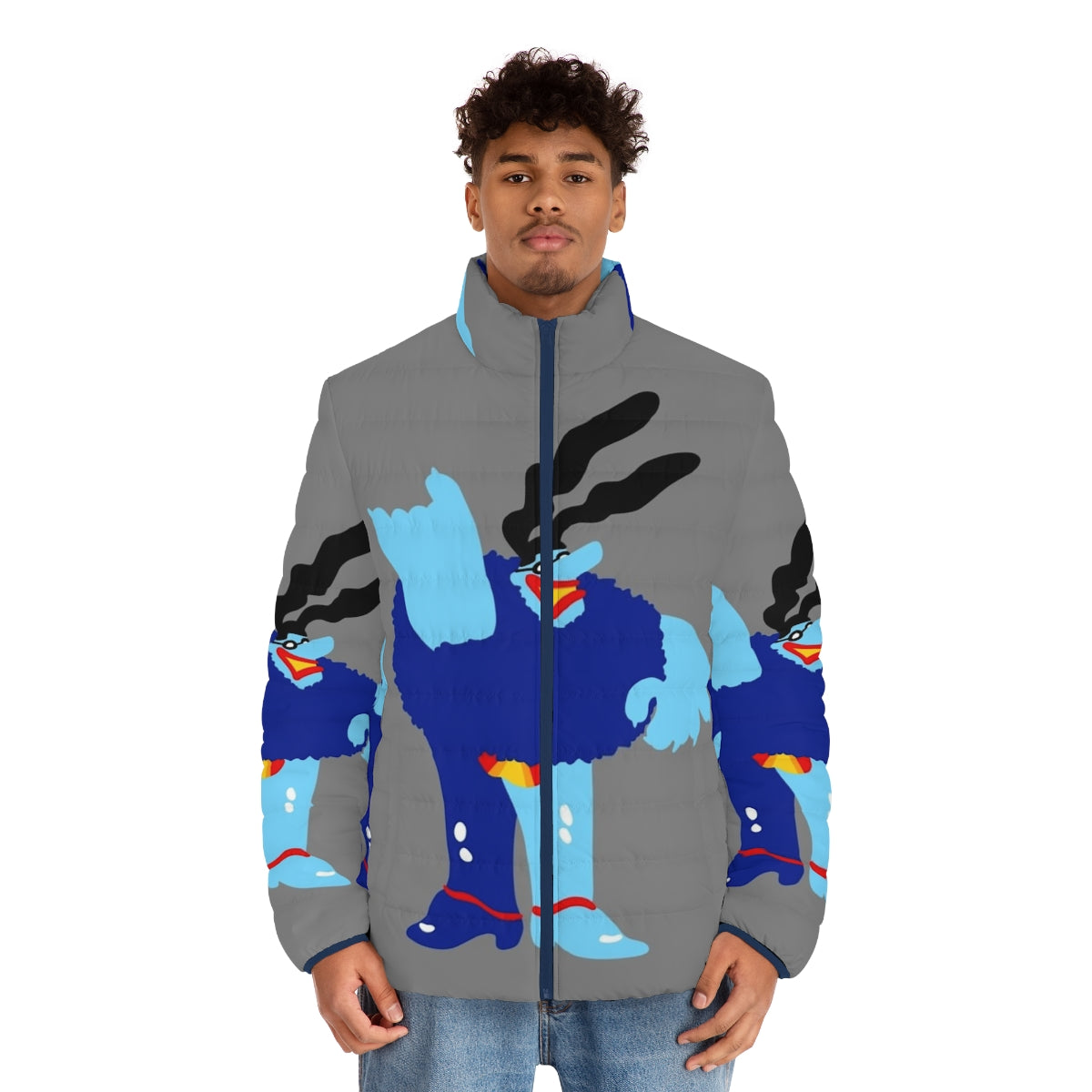 Minimal Blue Meanie Retro Puffer Jacket with 60s inspired design - men front