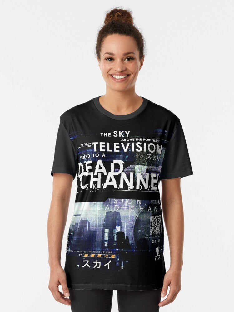 Cyberpunk graphic t-shirt with science fiction and tech design - Women