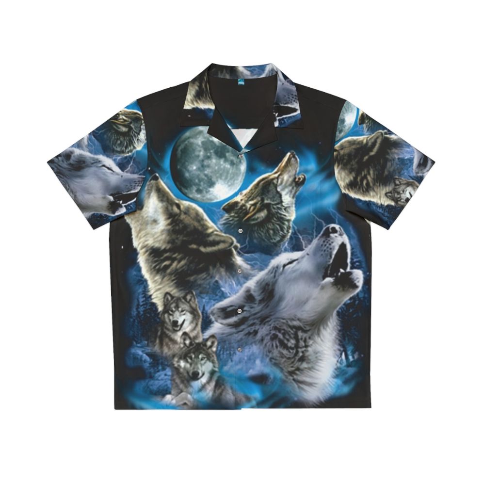 Wild wolf family howling at the moon Hawaiian shirt