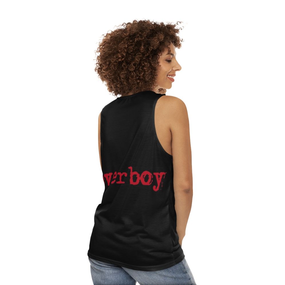 Unisex red tank top with Loverboy band logo - women back