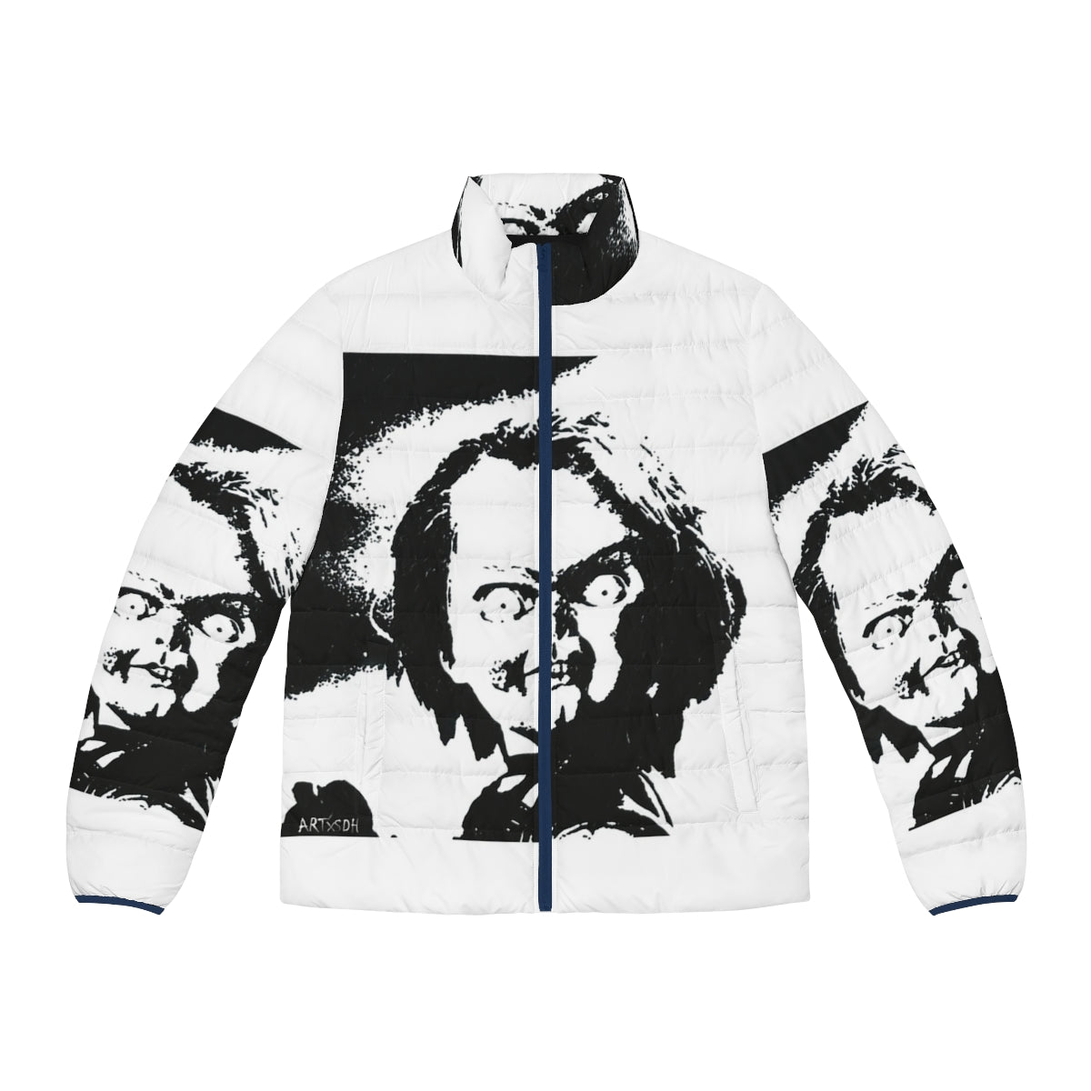 Chucky Puffer Jacket featuring horror movie pop art design