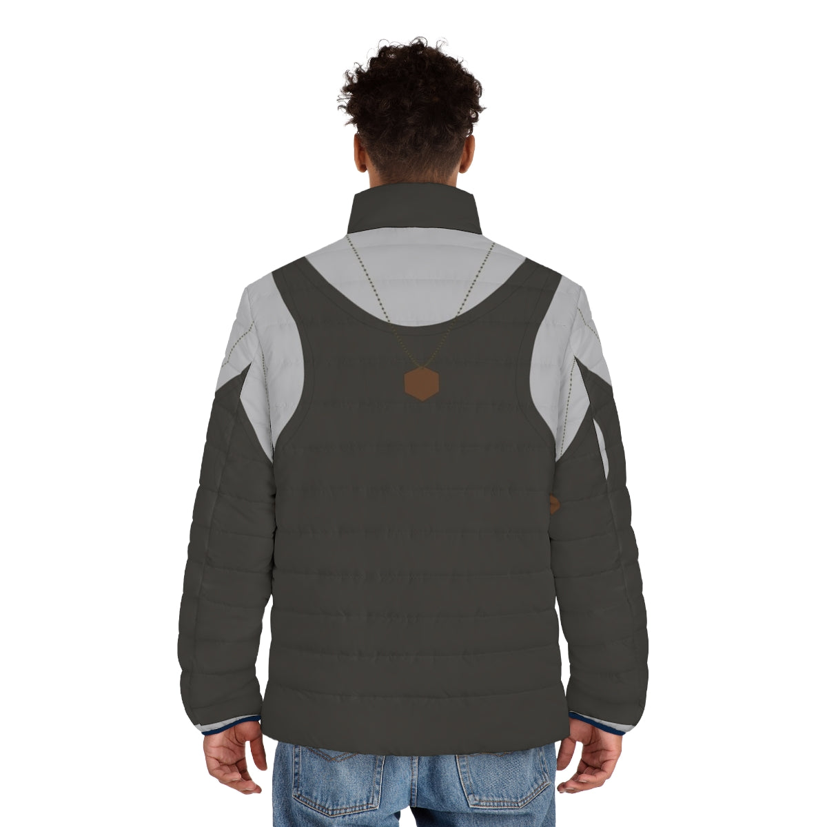 Battlestar Galactica inspired puffer jacket with uniform tank design - men back