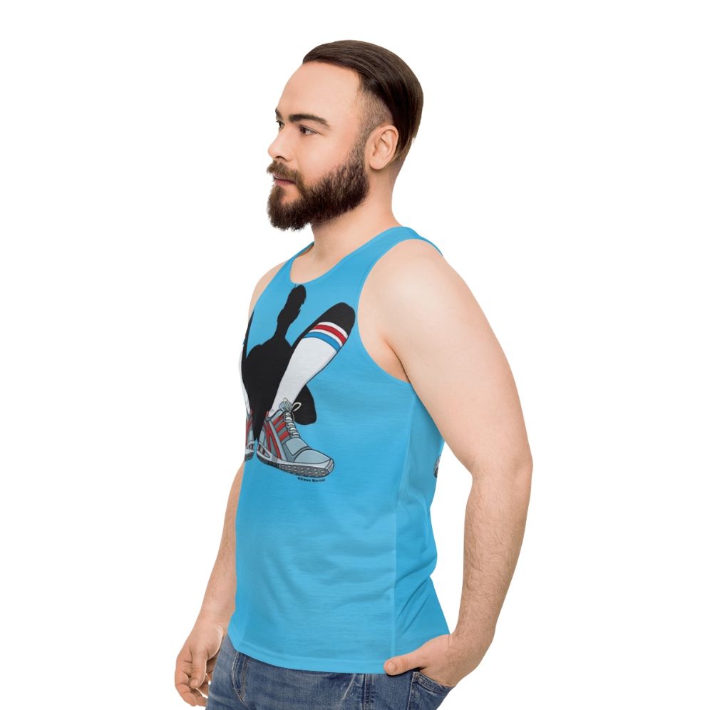 Unisex blue athletic tank top - men side