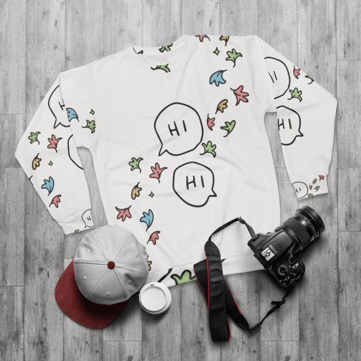 Hi Heartstopper Sweatshirt Featuring the Main Characters Nick Nelson and Charlie Spring - flat lay