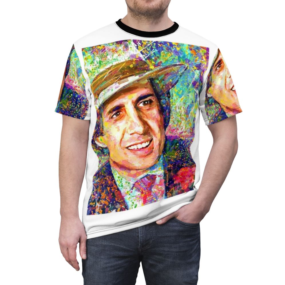 Adriano Celentano inspired oil painting portrait graphic on a t-shirt - men front