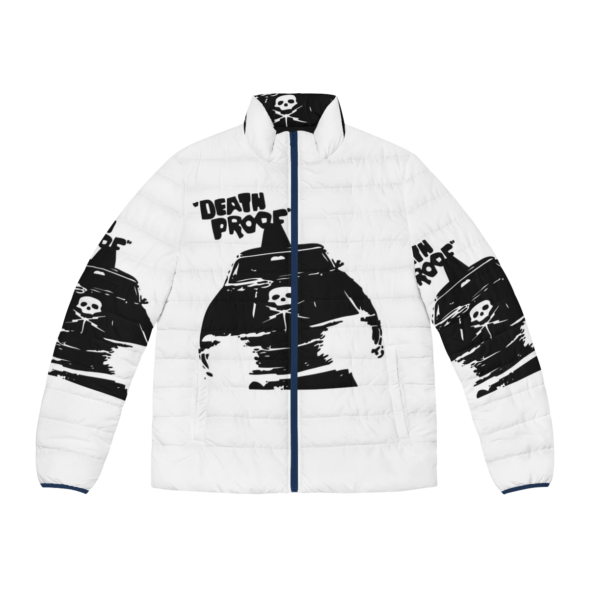 Death Proof Puffer Jacket featuring iconic Quentin Tarantino film branding